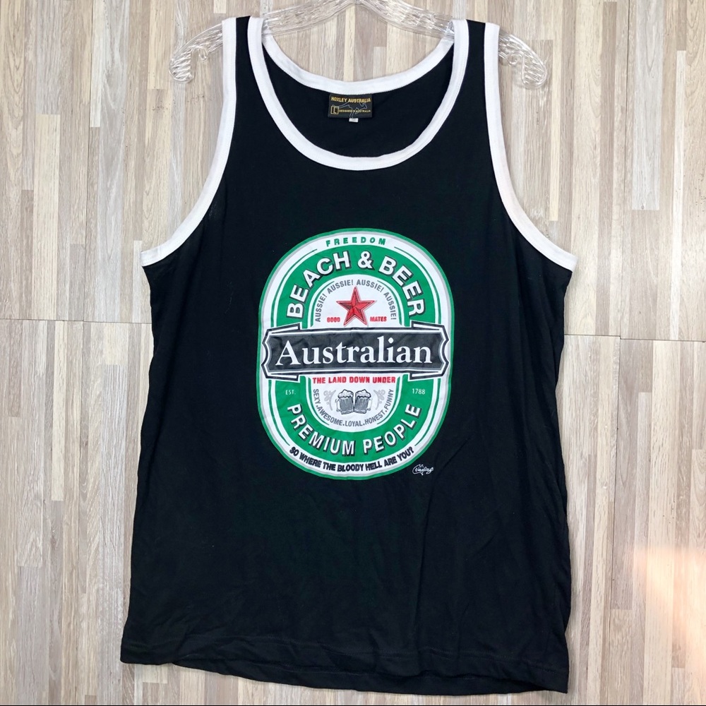 Australian Beach & Beer Black Graphic Tank Top L